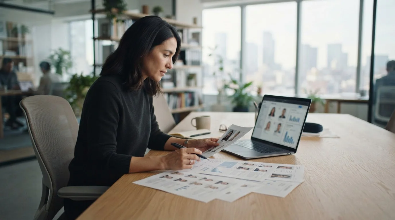 Person prüft Betreiberangaben auf einem neutralen Laptop