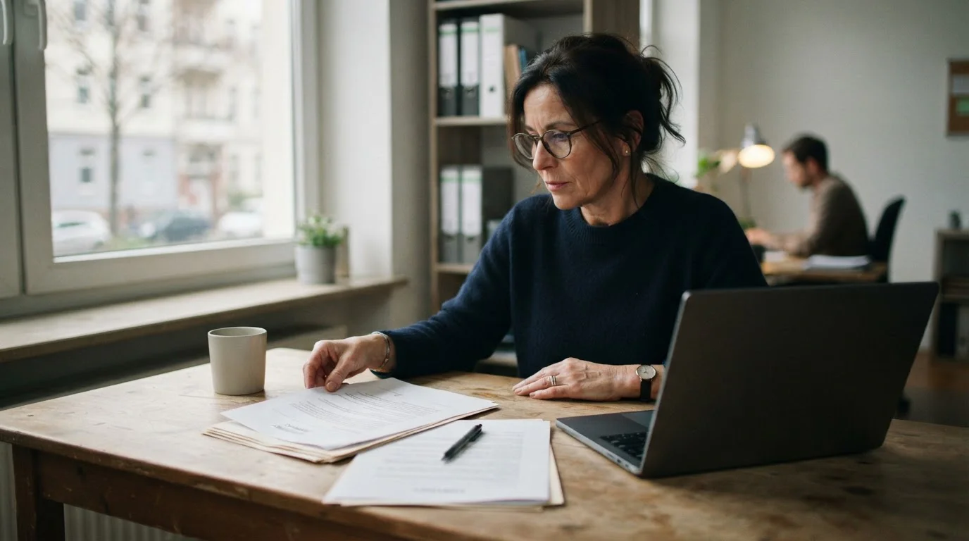 Laptop mit neutralen internationalen Vertragsunterlagen