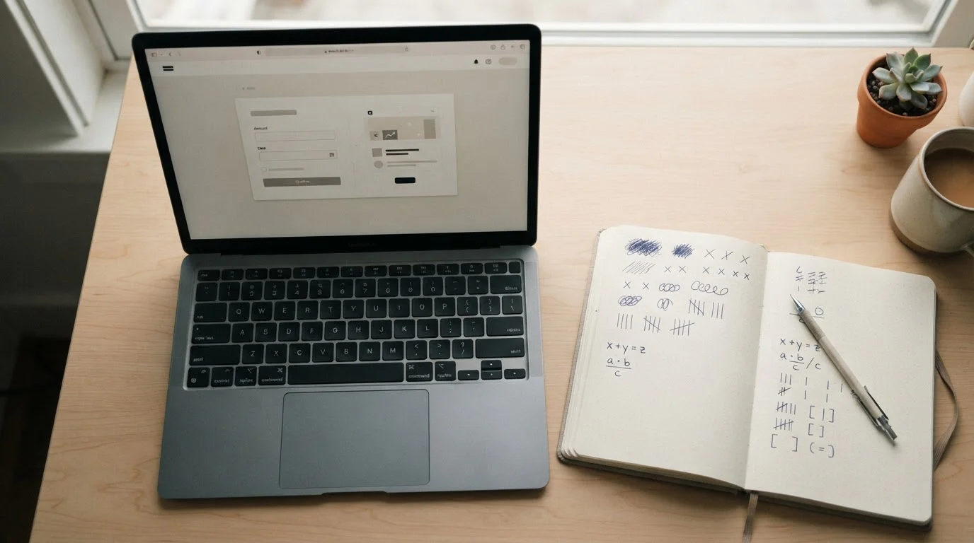 Handschriftliche Budgetrechnung neben neutraler Spielautomatenansicht