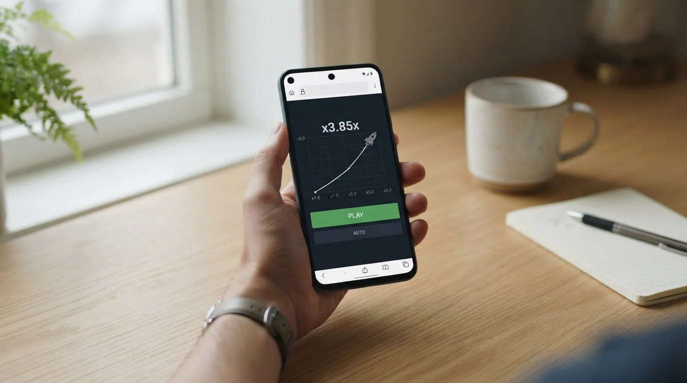 Aviator-Spieloberfläche im mobilen Browser auf einem Smartphone