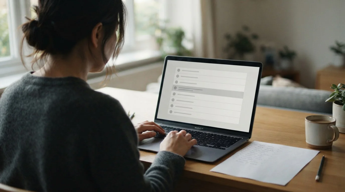 Person am Laptop prüft die Münzliste an der Kasse eines Krypto-Casinos