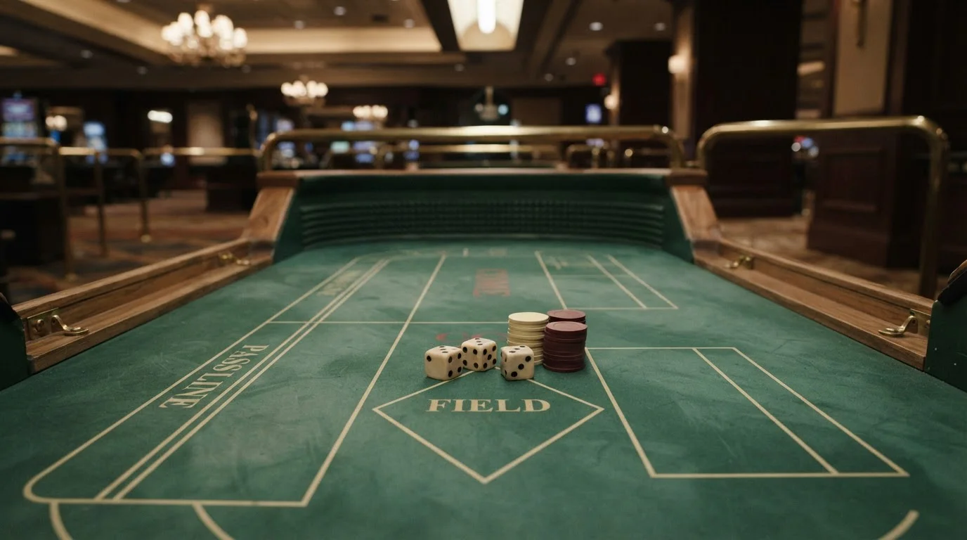 Craps-Würfel auf neutralem grünen Spieltisch
