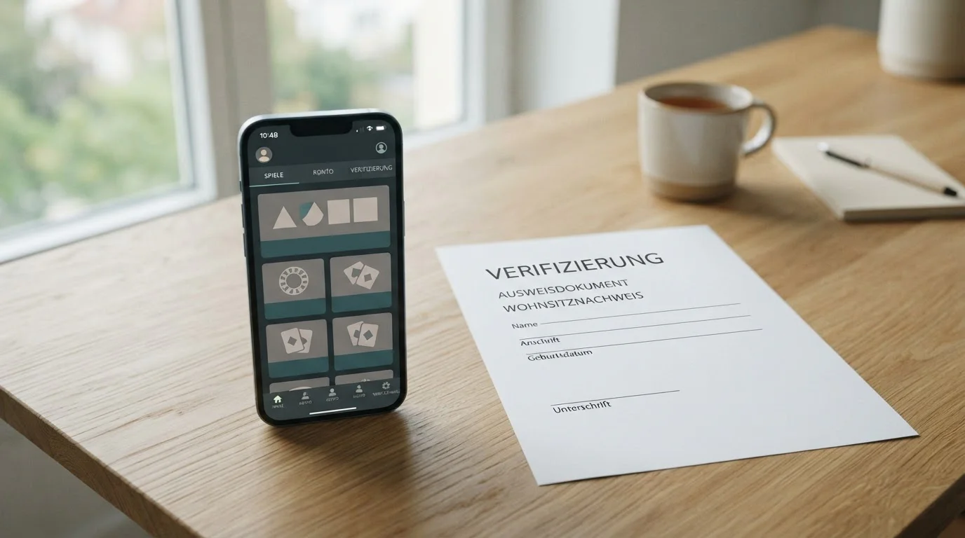 Smartphone mit neutraler Casino-App und deutschem Prüfvermerk