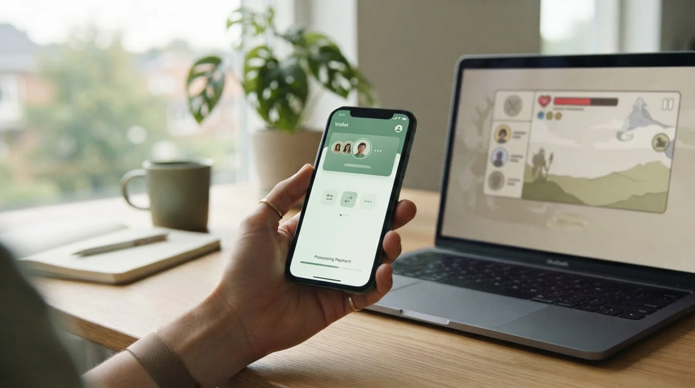 Smartphone mit Bezahl-App vor der Kasse eines Schweizer Online-Casinos