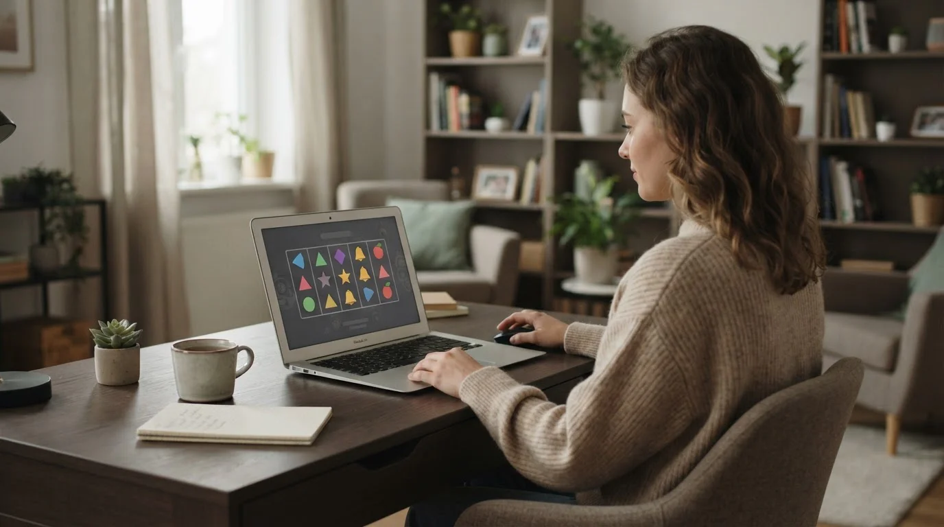 Online-Spielothek mit neutralem Laptop und Automatensymbolen