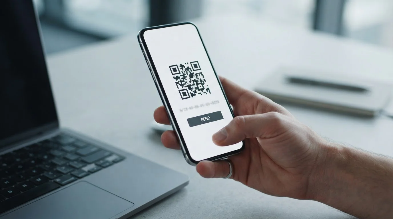 Smartphone mit geöffneter Wallet und QR-Code für eine Bitcoin Cash Einzahlung
