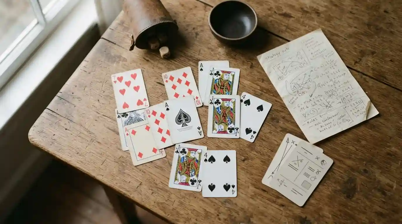 Blackjack-Regelkarte mit Kartenwerten und neutralen Entscheidungssymbolen