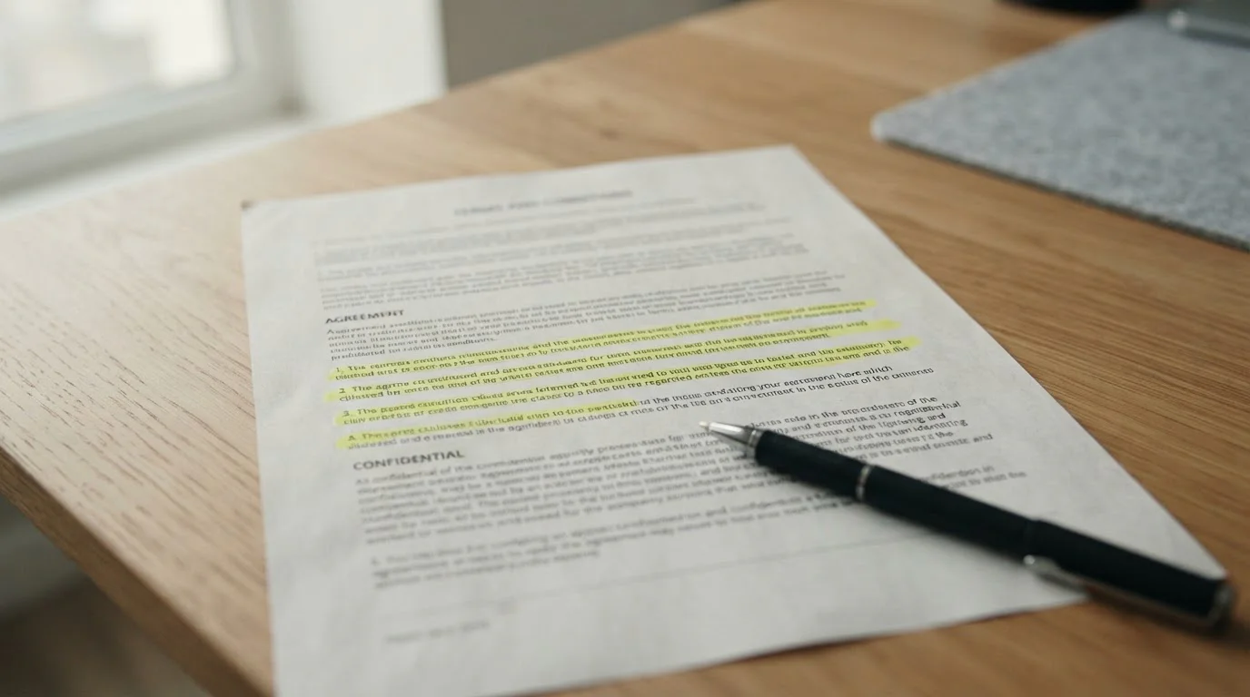 Neutraler Vertrag mit markierten Umsatz-, Frist- und Höchsteinsatzzeilen