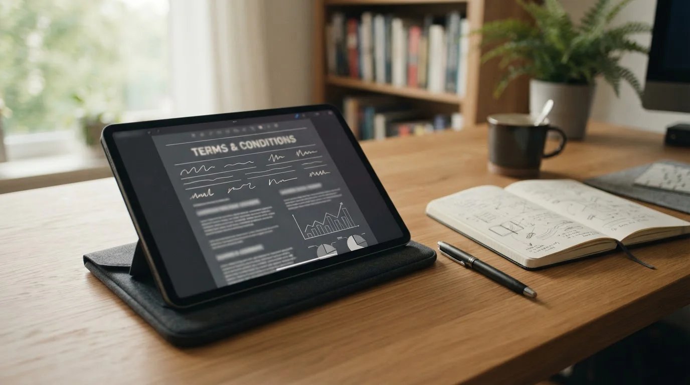 Neutrale Bonusbedingungen auf einem Tablet ohne Markenzeichen