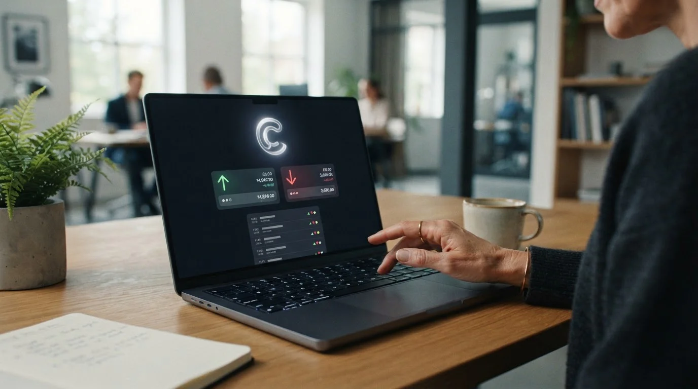 Laptop mit neutralem Kassenbereich und symbolischem Zahlungszeichen ohne Markenlogo