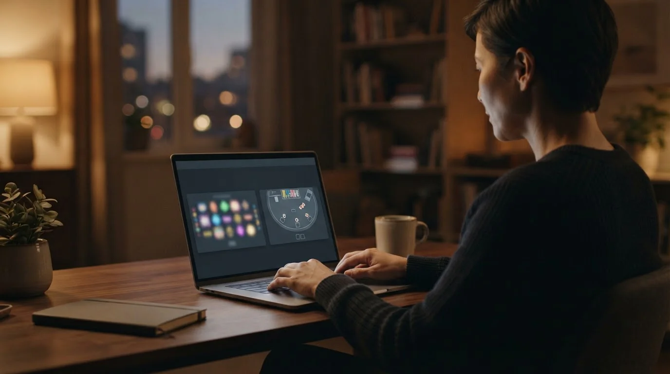 Laptop mit neutraler Auswahl von Automatenspiel und Live-Casino ohne Markenlogo