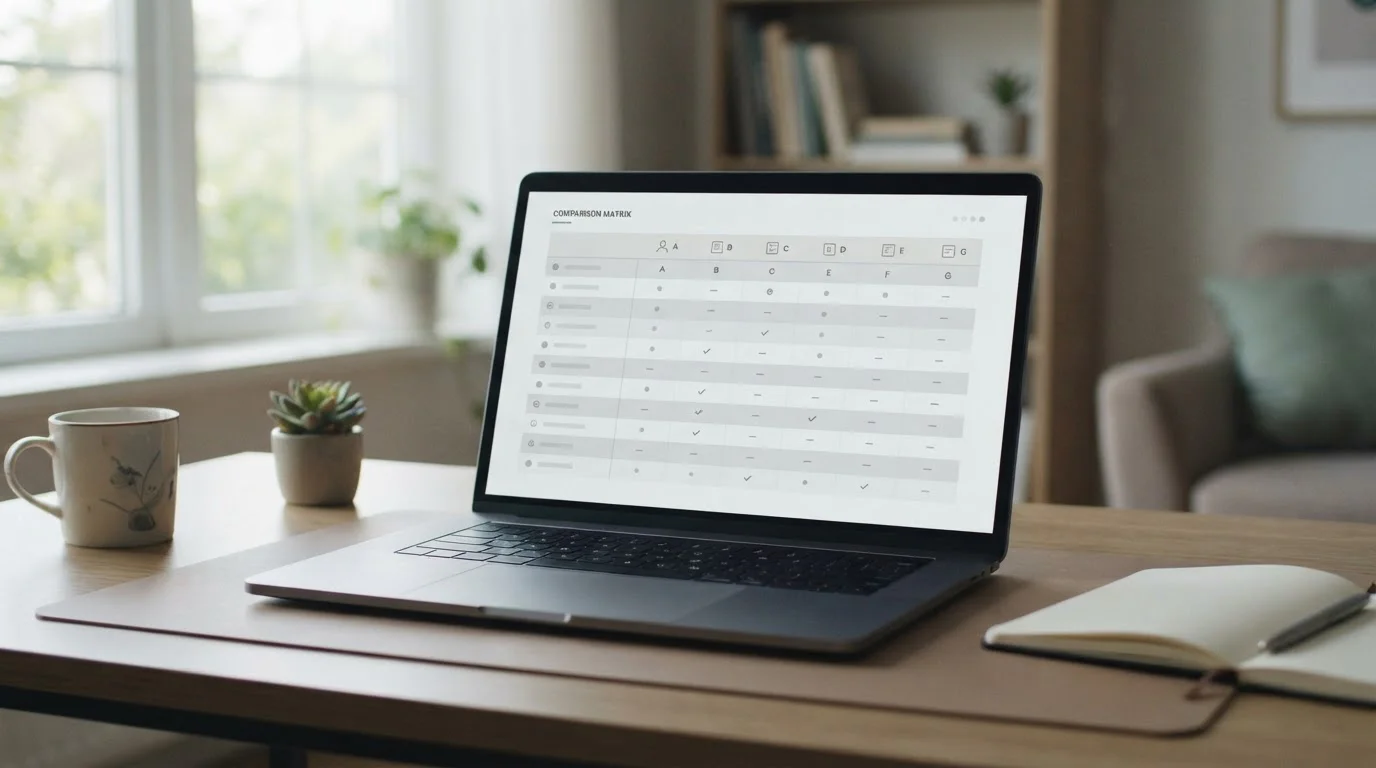 Neutrale Vergleichstabelle auf einem Laptop ohne Markenlogos