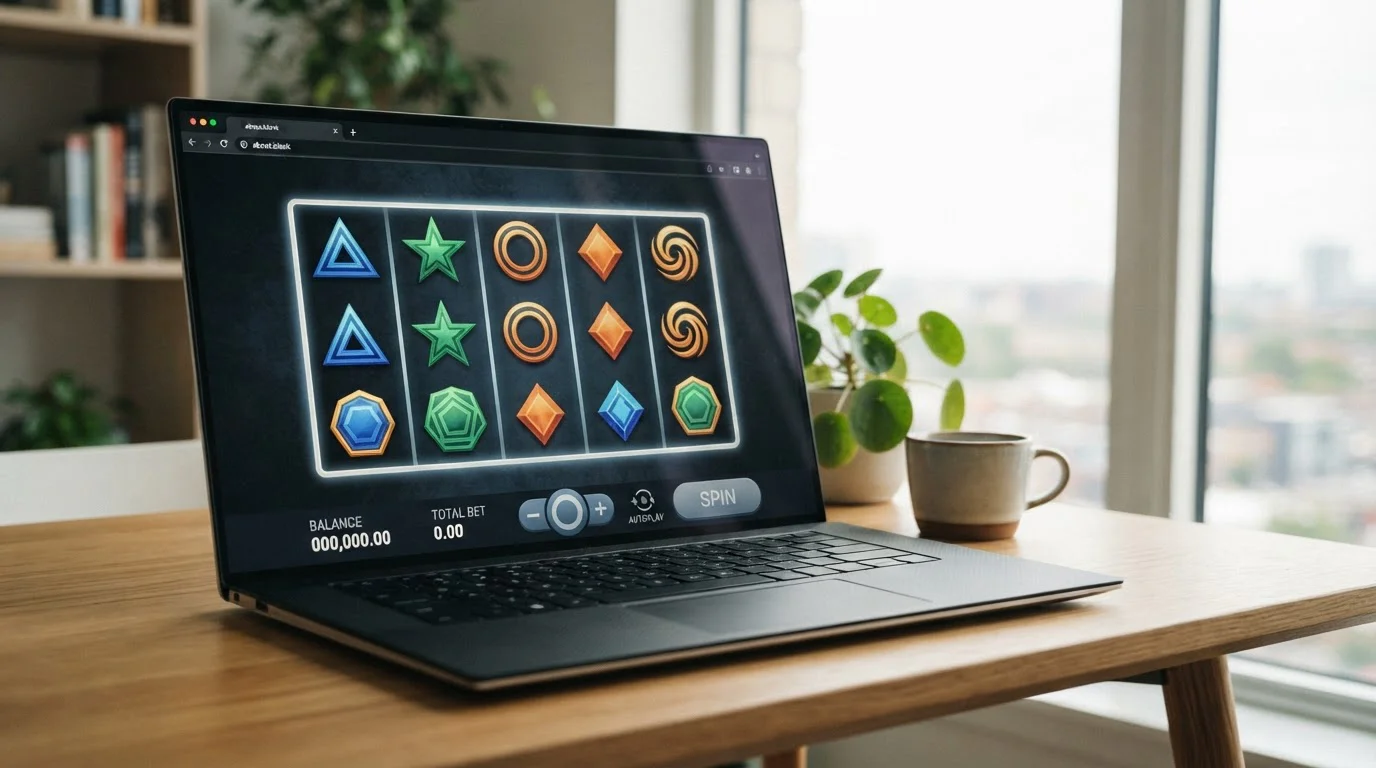 Virtuelle Walzen eines neutralen Demospielautomaten ohne Markenlogo