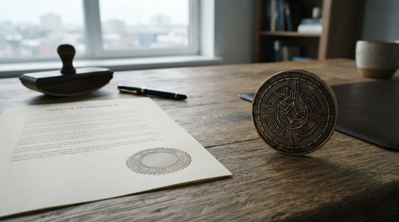 Deutscher Lizenz-Paragraph trifft auf ein Krypto-Symbol — zwei getrennte Welten