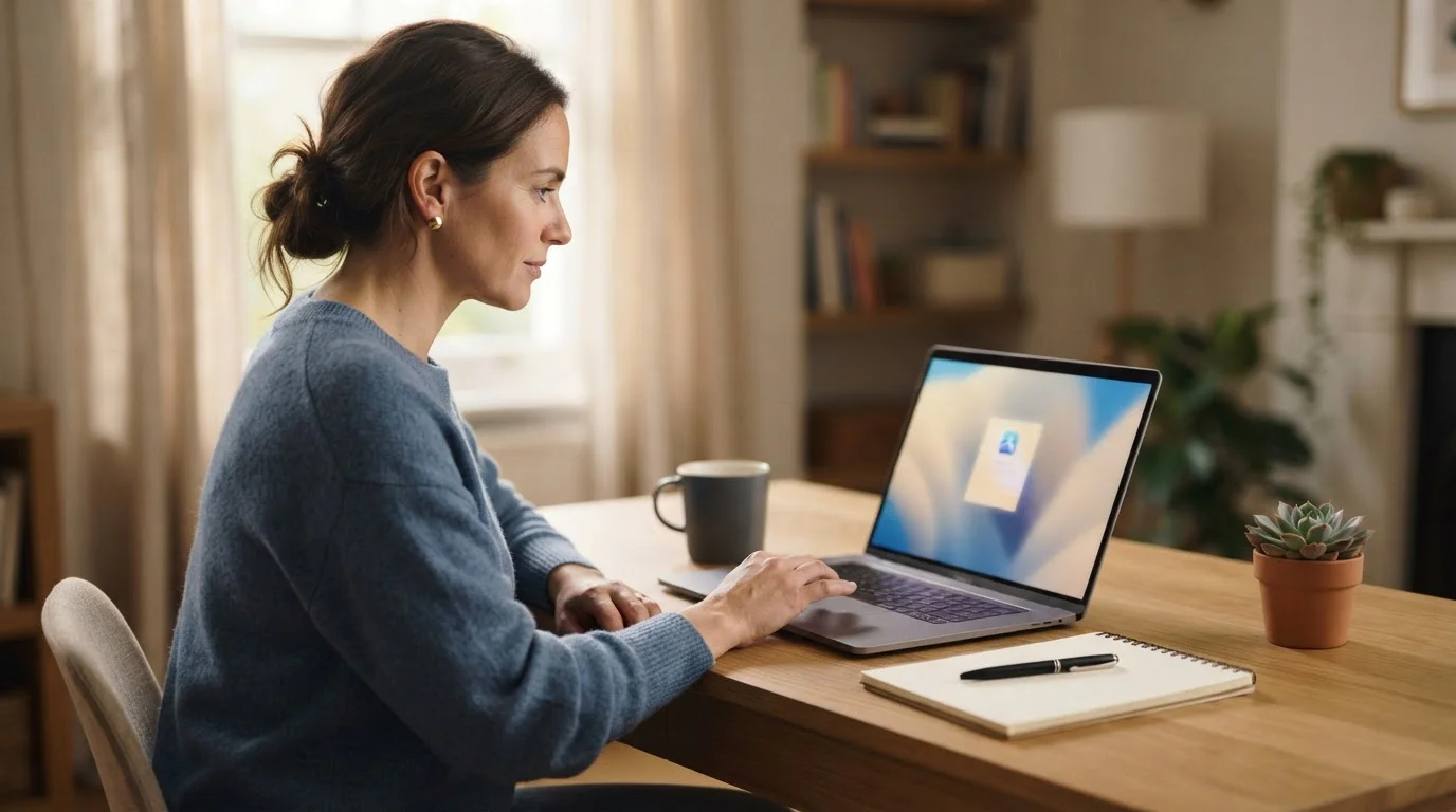 Laptop mit neutralem Kassenablauf und Wallet-Bestätigung ohne Markenbezug