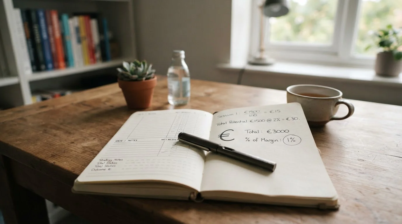 Notizbuch mit handschriftlicher Bonusrechnung und neutralem Euro-Symbol