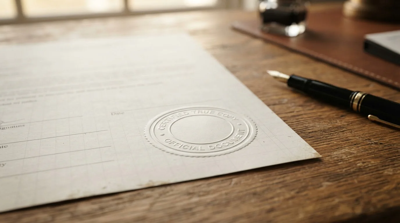 Neutrales Konzessionsdokument mit amtlichem Stempel auf einem Schreibtisch
