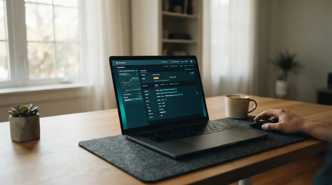 Ethereum-Blockchain-Transaktion auf Laptop-Bildschirm mit digitaler Wallet-Oberfläche