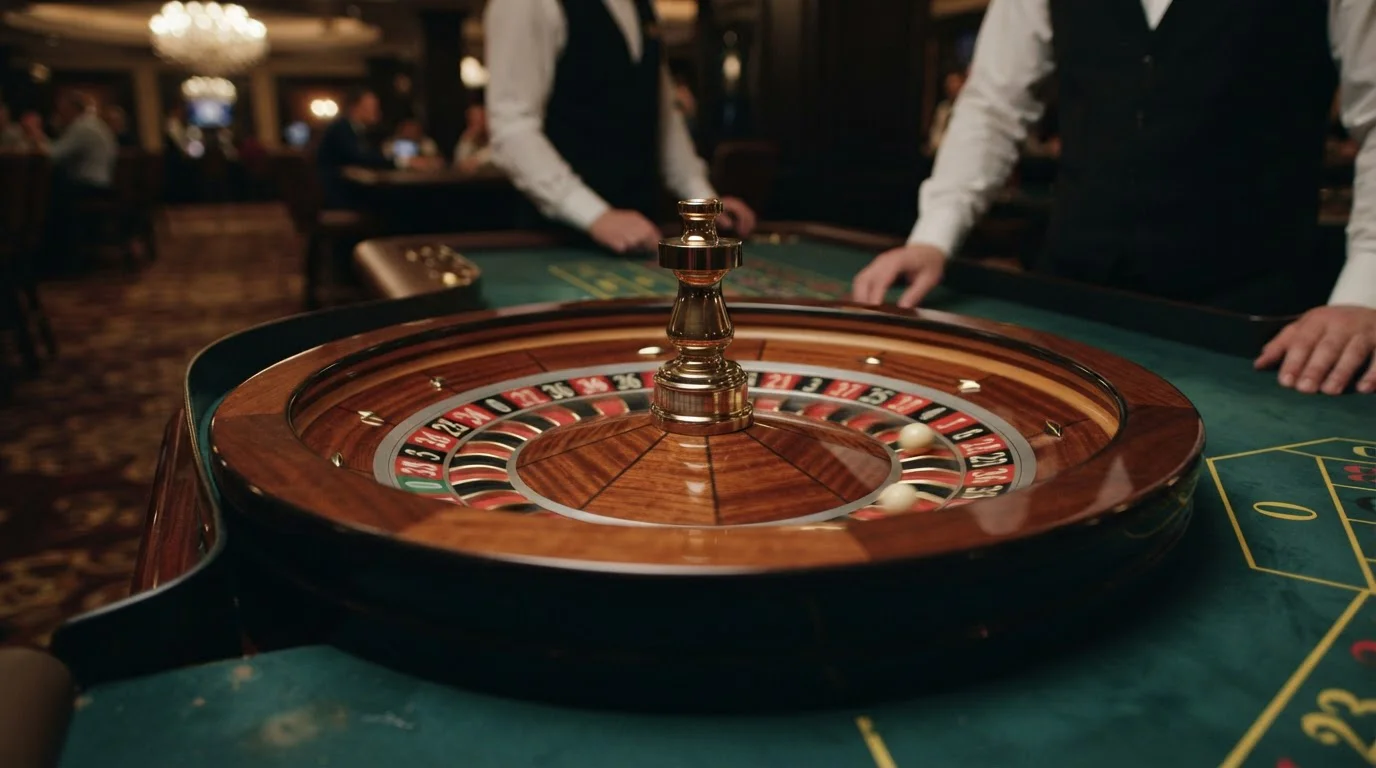 Europäisches Roulette-Rad mit einer einzelnen Null in neutralem Casino