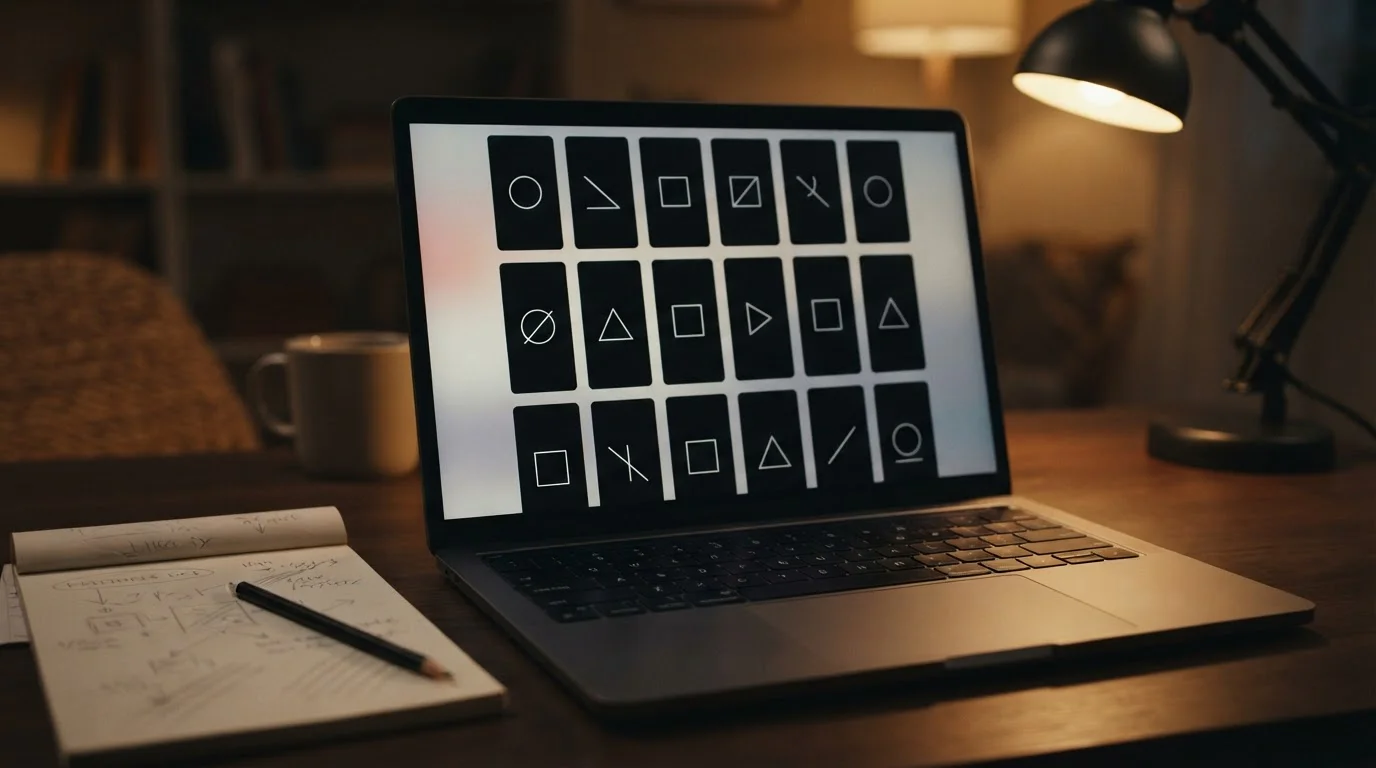 Laptop mit neutralen Walzen und Notizblock mit handschriftlichen Notizen