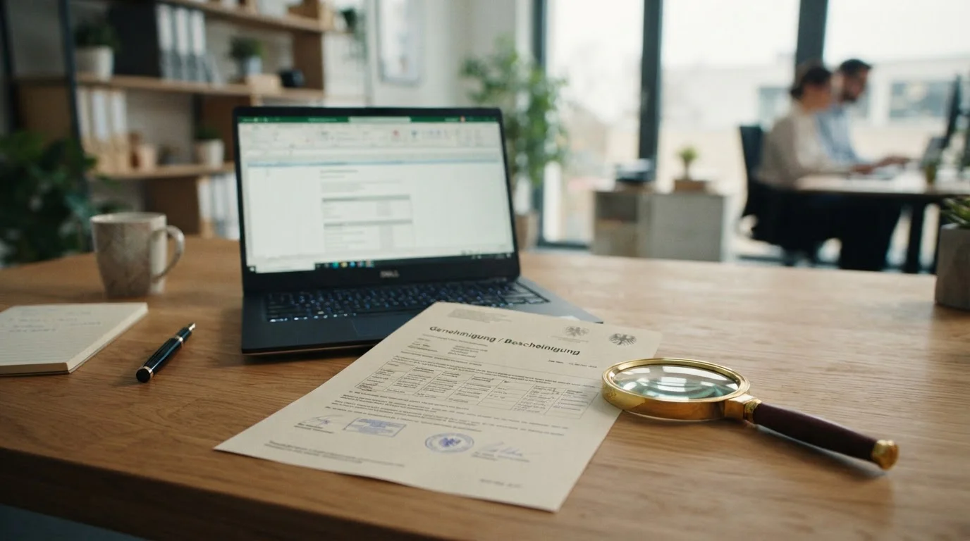 Neutrales Erlaubnisdokument neben Laptop