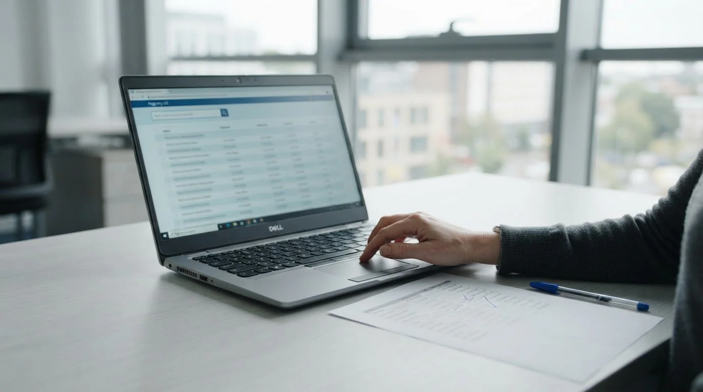 Laptop mit geöffneter behördlicher Anbieterliste zur Prüfung der deutschen Lizenz