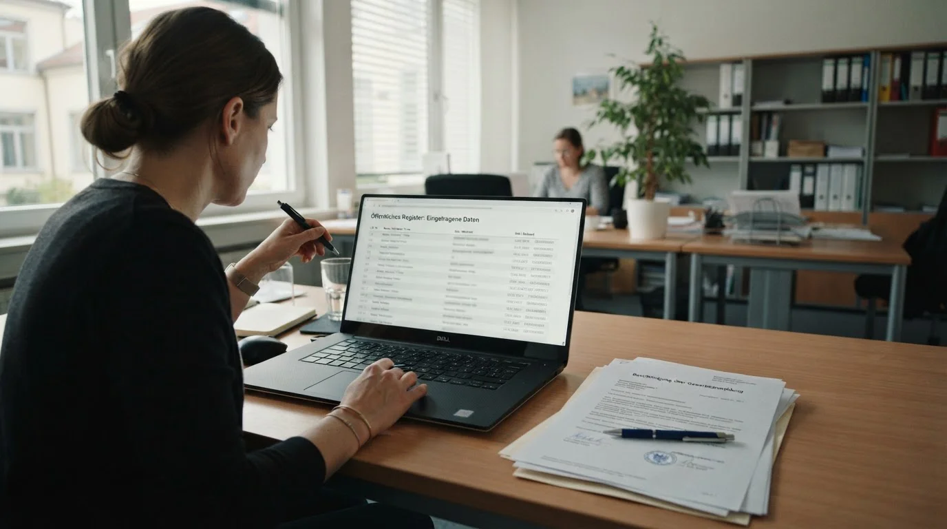 Neutrale Lizenzunterlagen und Laptop mit abgeglichenen Betreiberdaten