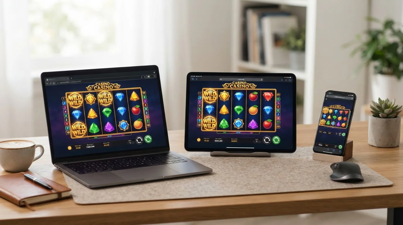 Mehrere Browser-Fenster zeigen identisches Casino-Spiel auf verschiedenen Geräten