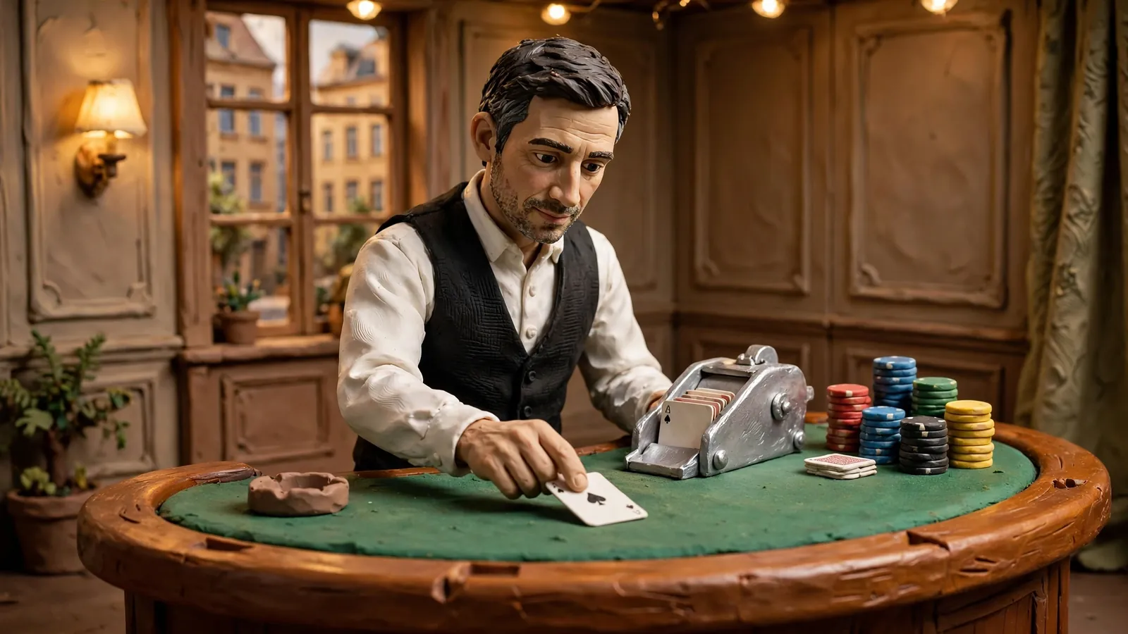 Eleganter Live-Blackjack-Tisch mit professionellem Croupier in deutschem Casino-Studio