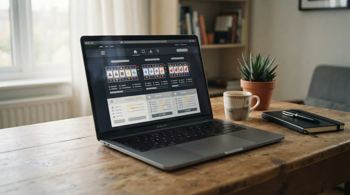 Neutraler Laptop mit internationalem Casinovergleich ohne Markenlogos