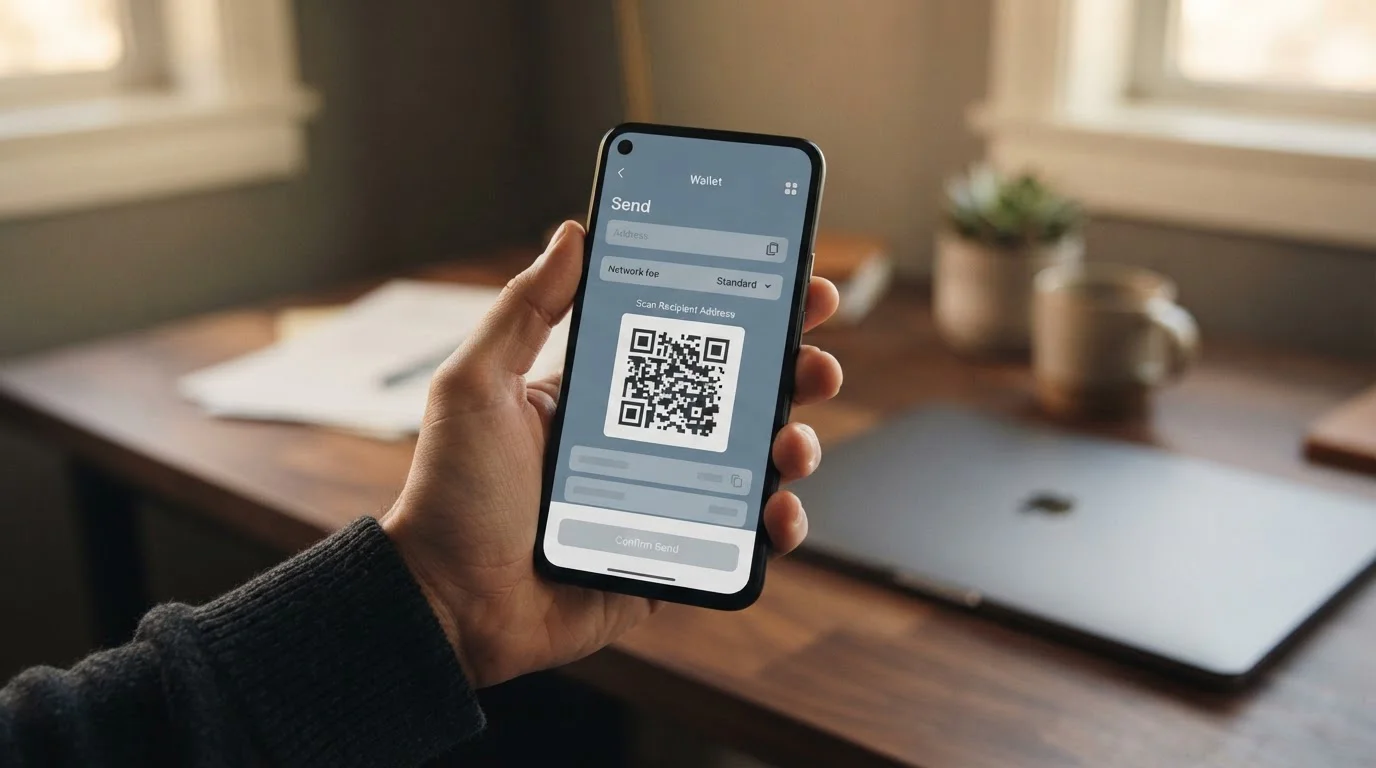 Krypto-Wallet auf dem Smartphone beim Senden einer Einzahlung ans Casino