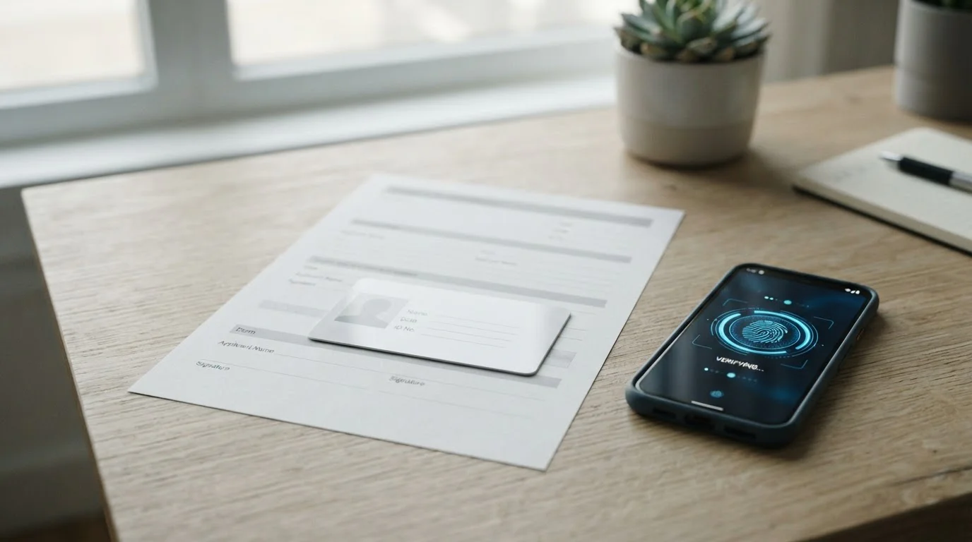Ausweisdokument und Formular als Sinnbild für die KYC-Prüfung im Krypto-Casino