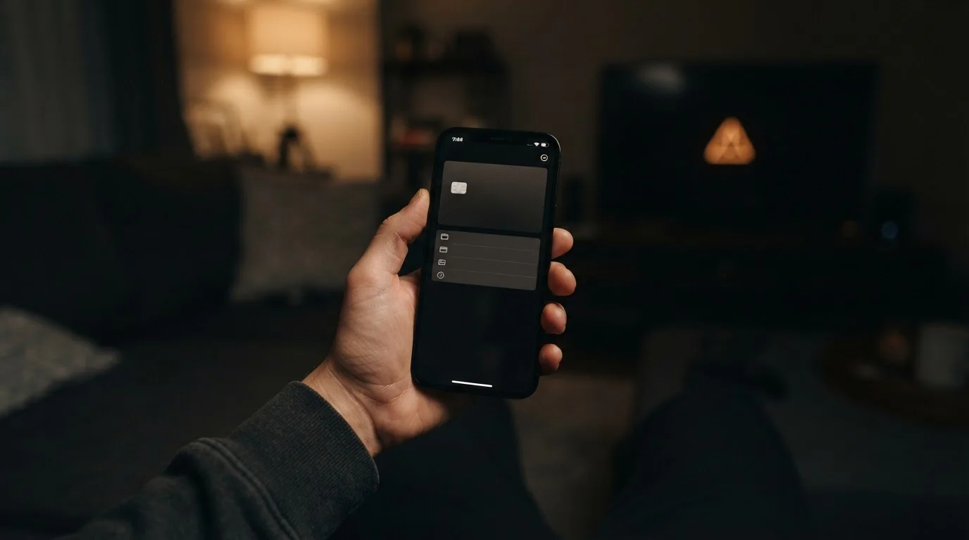 Hand hält Smartphone mit Krypto-Wallet, im Hintergrund ein Warnsymbol