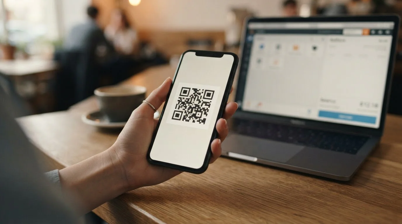 Litecoin-Einzahlung per QR-Code auf dem Smartphone an einer Casino-Kasse