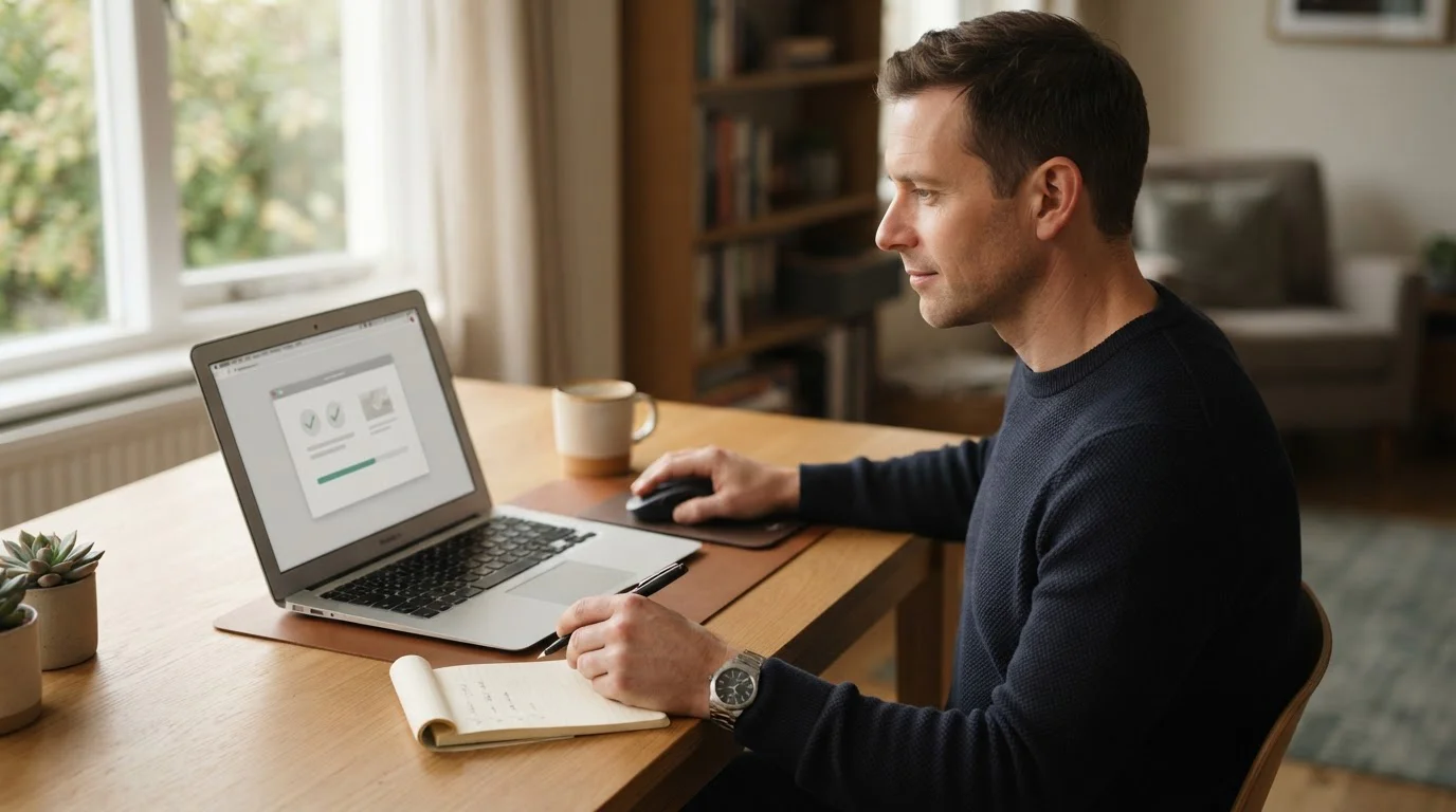 Person prüft eine neutrale Kassenbestätigung am Laptop