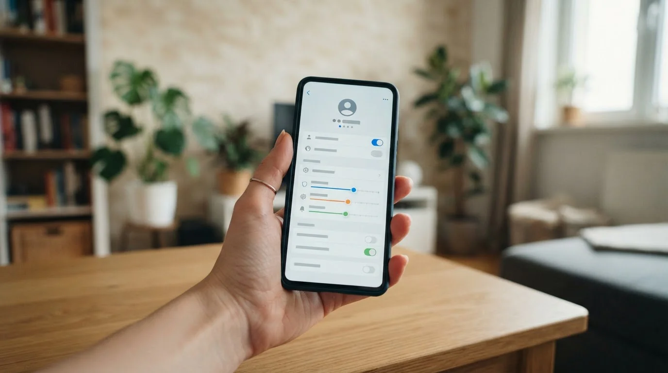 Person prüft Schutz- und Kontoeinstellungen auf einem Smartphone