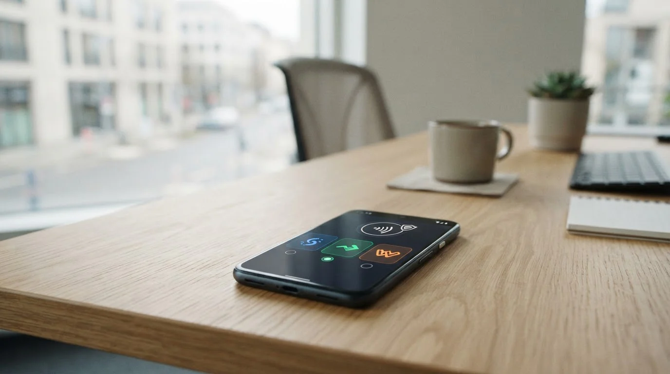 Smartphone mit neutraler Zahlungsübersicht ohne Markenlogos