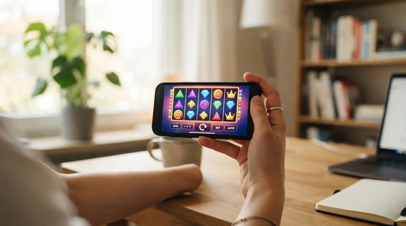 Smartphone mit neutraler Spielautomaten-Oberfläche ohne Markenkennzeichen