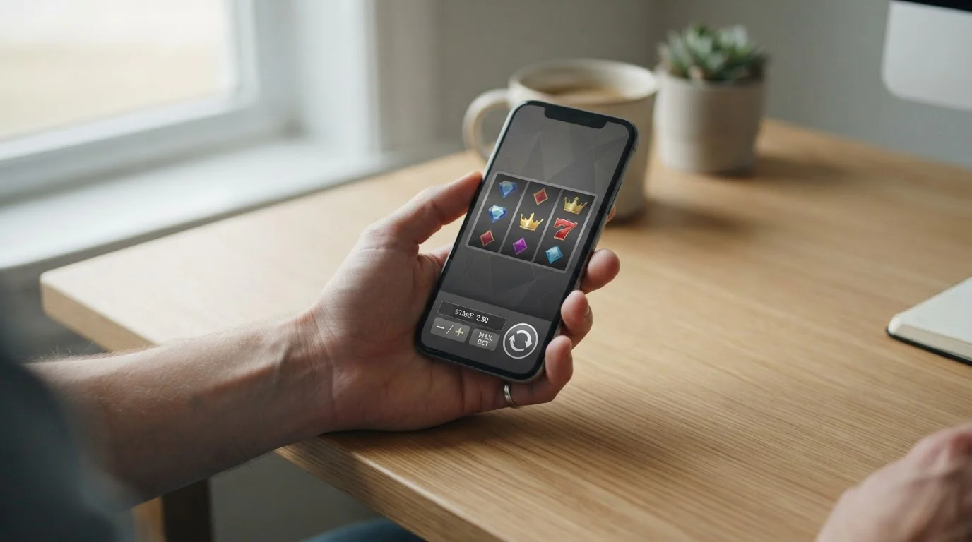 Smartphone auf einem Schreibtisch mit deutlich lesbarer neutraler Einsatzanzeige