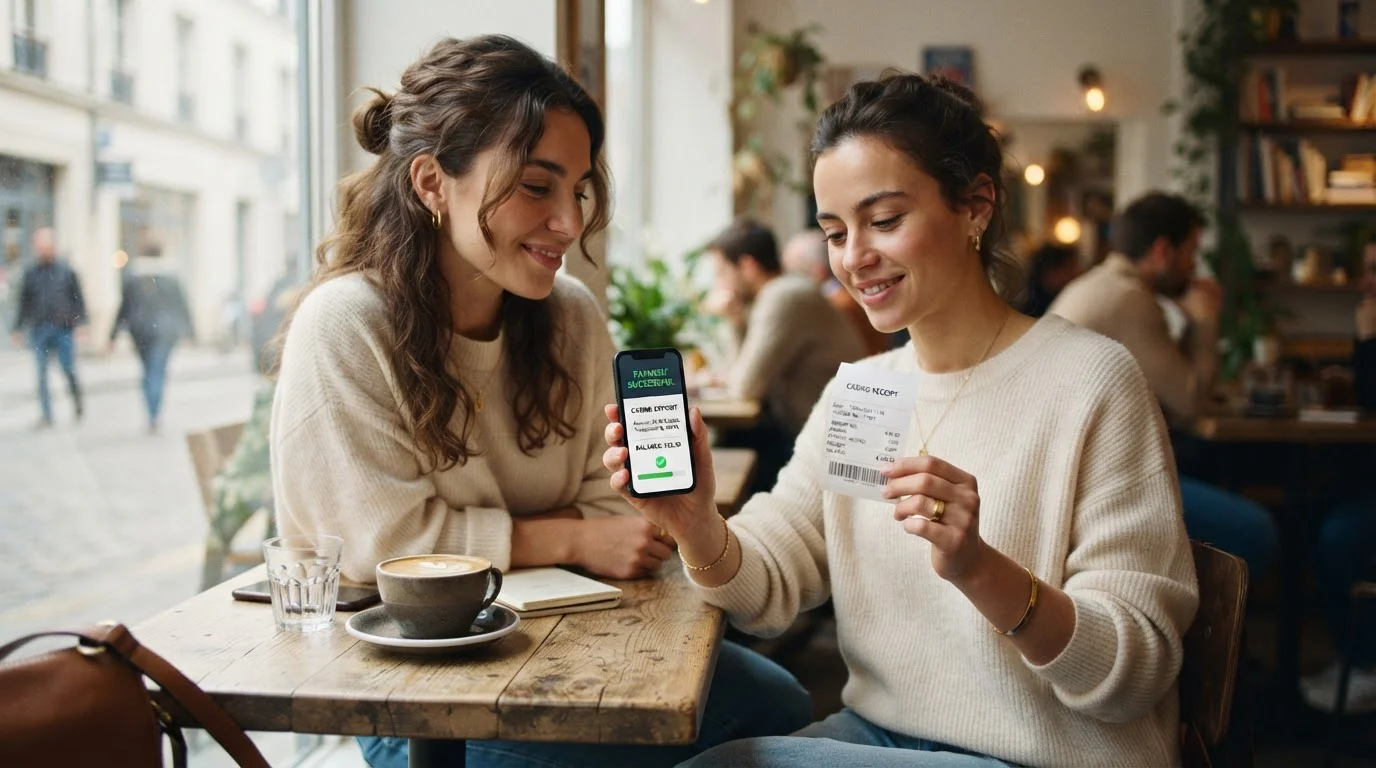 Person mit Smartphone und Prepaid-Bon in der Hand löst einen Casino-Code mobil ein