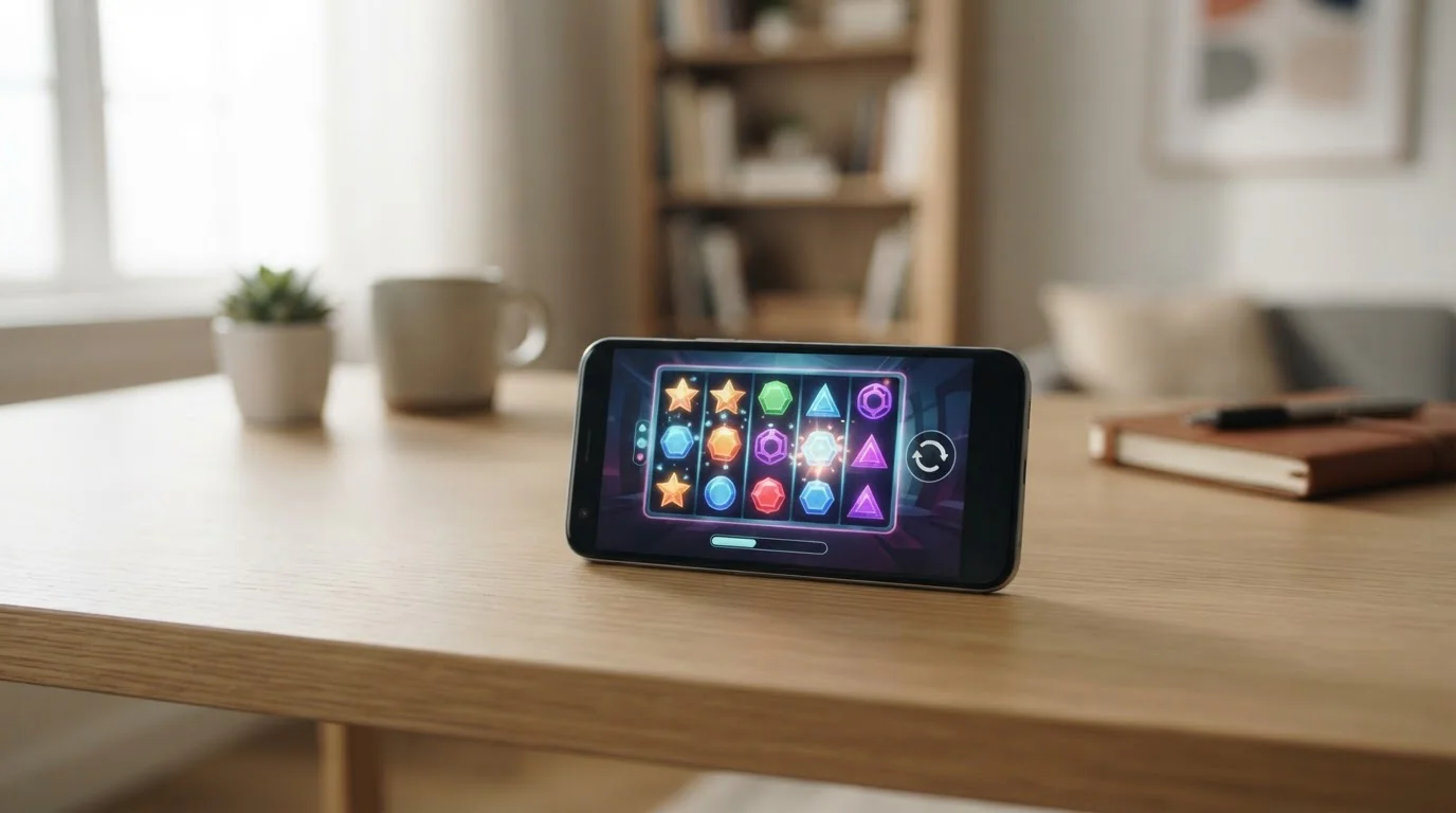 Smartphone mit neutraler Oberfläche für mobile Automatenspiele ohne Logos