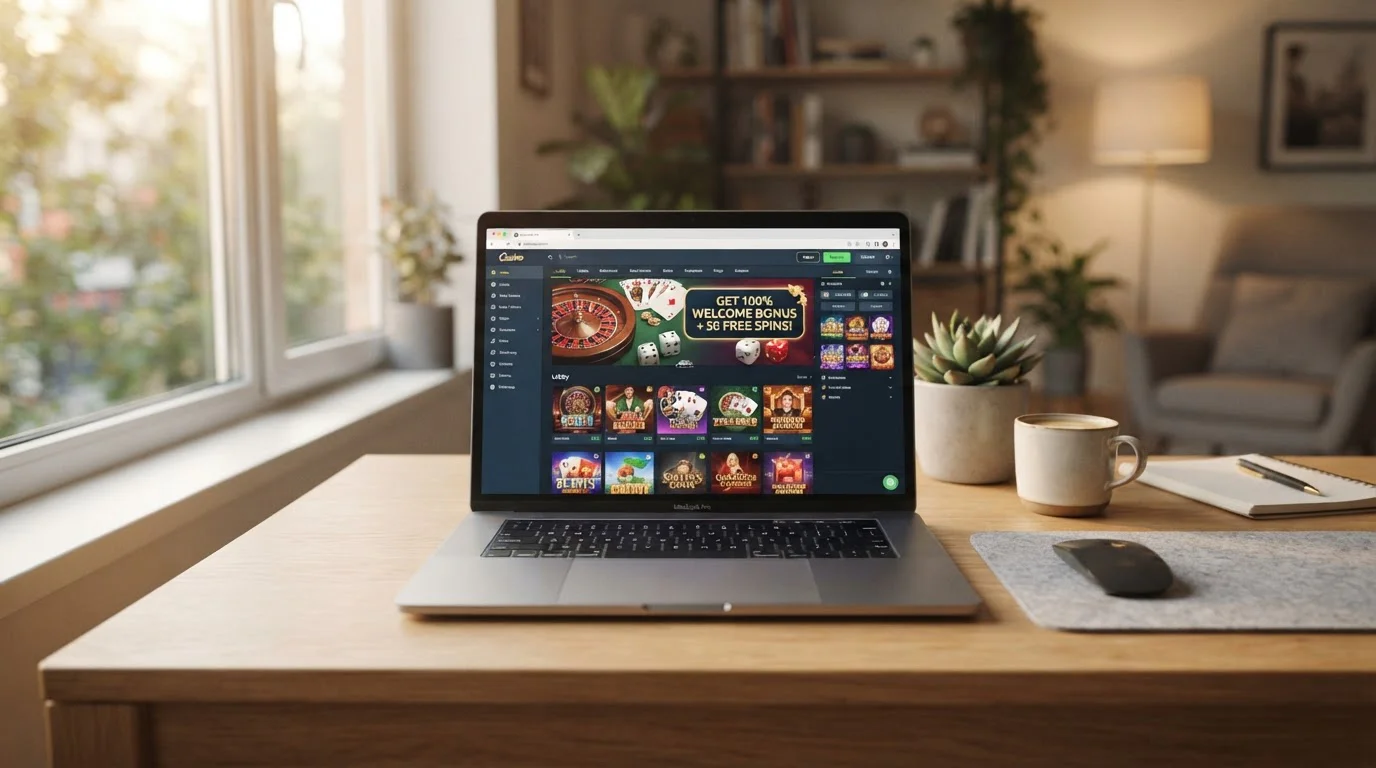 Browser-Casino mit Bonus-Angebot auf modernem Laptop