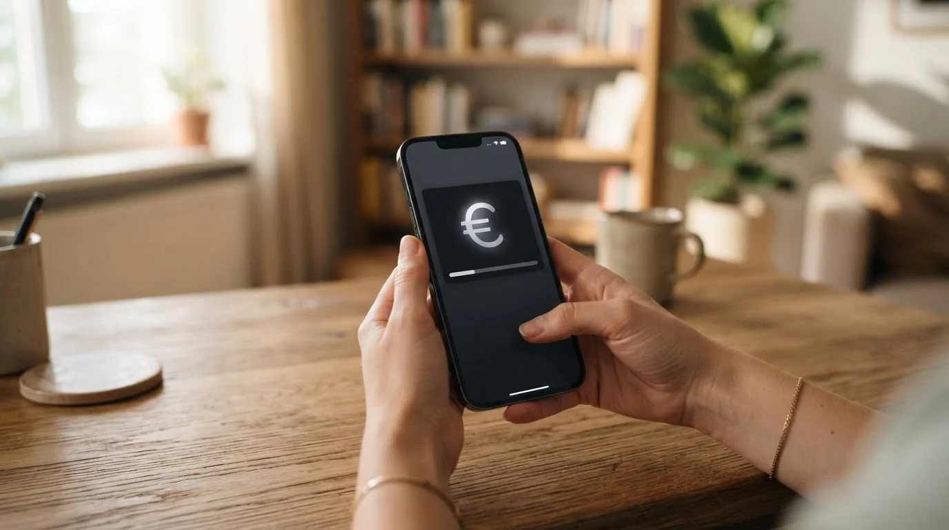 Smartphone mit digitaler Prepaid-Geldbörse für die Einzahlung im Online-Casino mit Aplauz