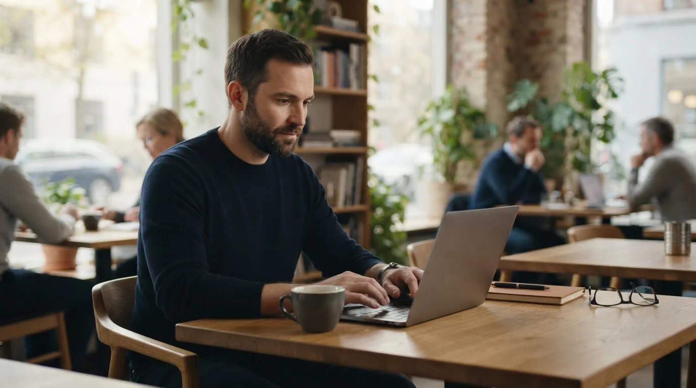 Person prüft eine vorausbezahlte Zahlungsmethode neben einem Laptop