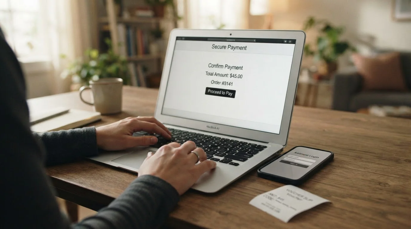 Hände am Laptop bei der Paysafecard-Einzahlung über ein registriertes Konto