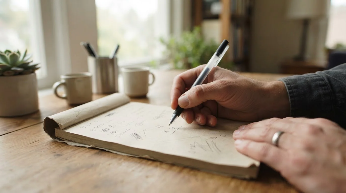 Handschriftliche Umsatzrechnung neben neutralen Bonusbedingungen