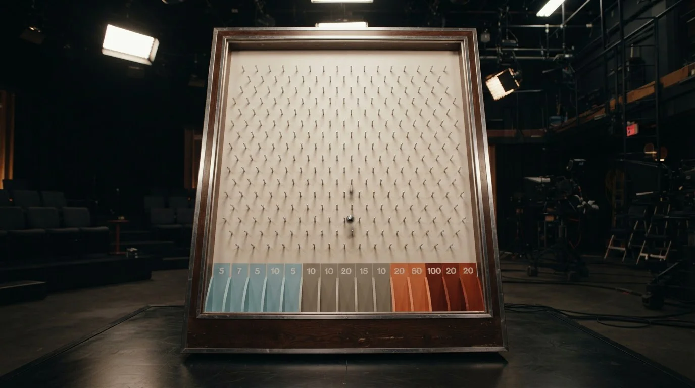 Schematische Plinko-Reihen mit verschiedenen Risikostufen auf neutralem Spielbrett