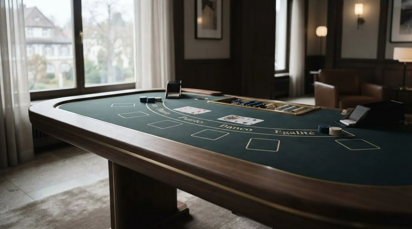 Punto-Banco-Tisch mit Karten und neutraler deutscher Spielumgebung
