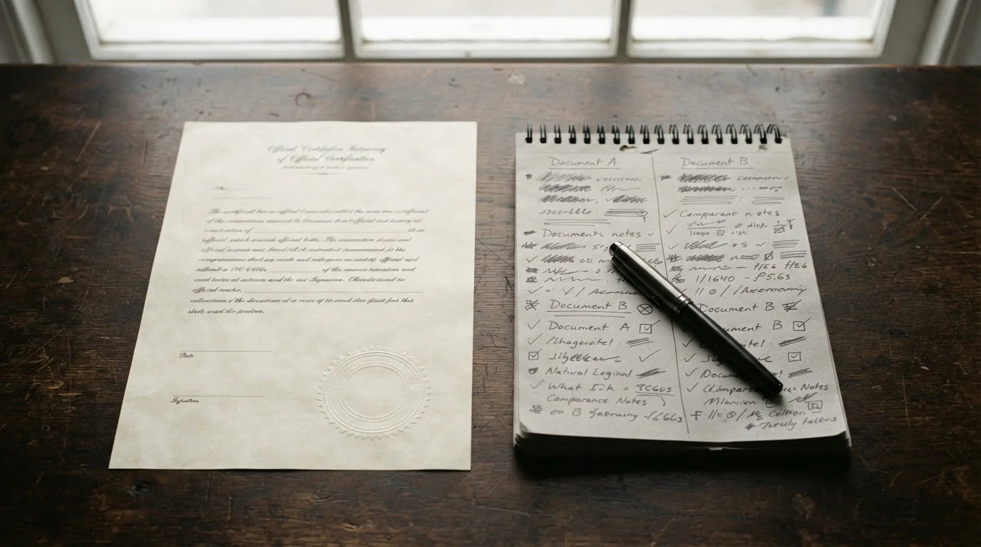 Neutrales Lizenzdokument ohne Wappen neben einem geöffneten Notizbuch mit Anbieternotizen