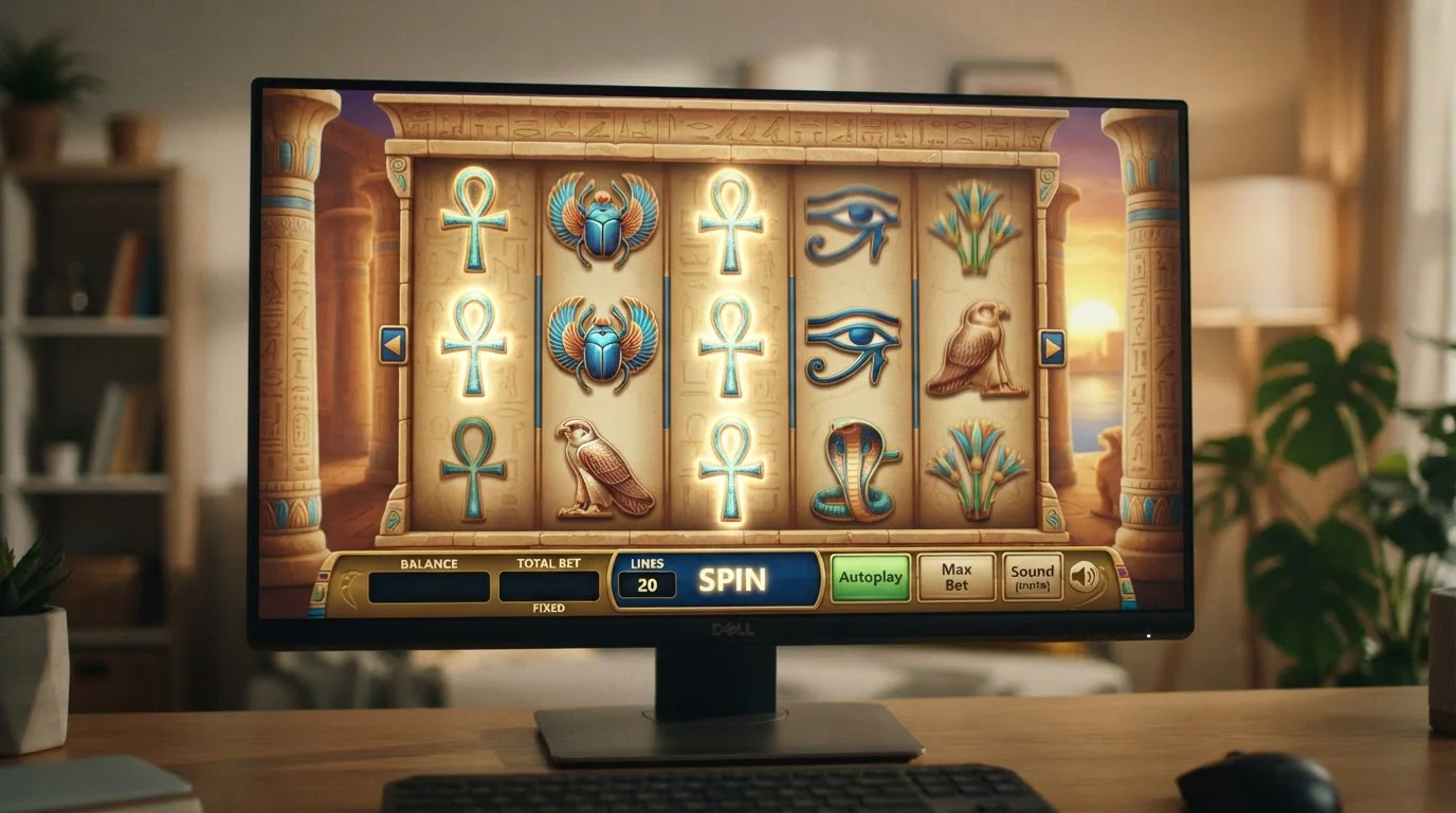 Ägyptischer Slot-Automat mit neutralen Symbolen ohne Branding